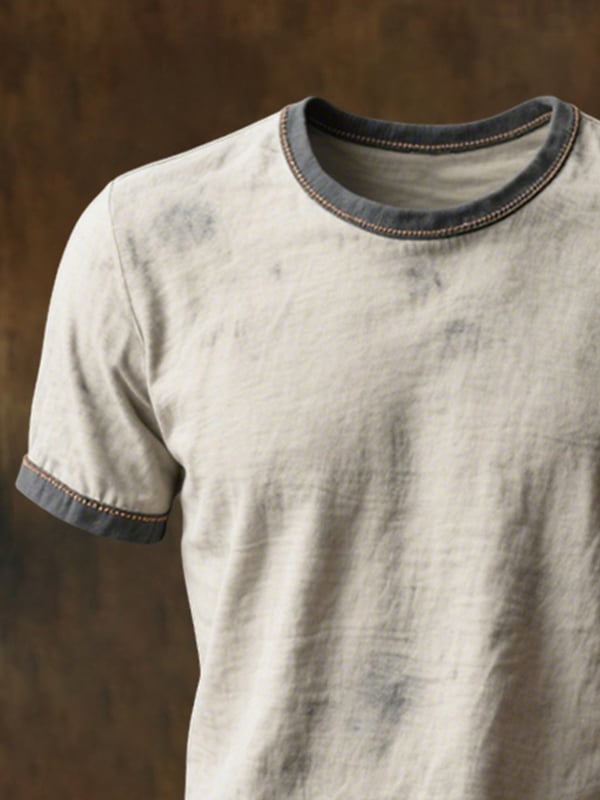 Camiseta De Manga Corta Con Cuello Redondo Para Hombre Diseño Retro Con Bloques De Color
