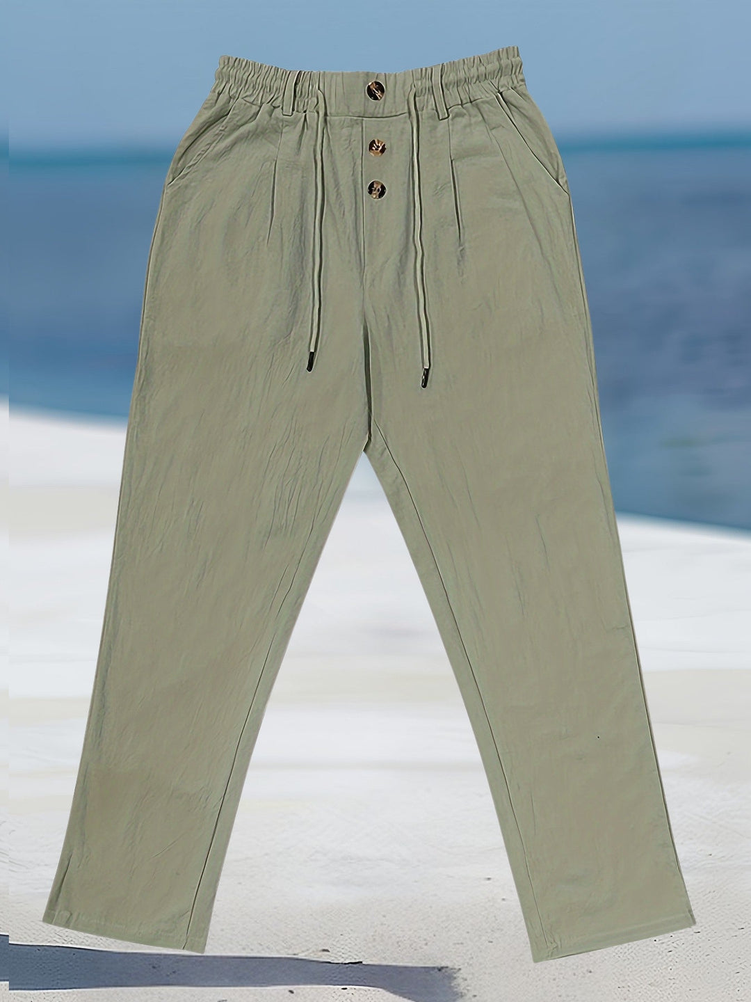 Aznar - Pantalón Elástico Informal De Lino