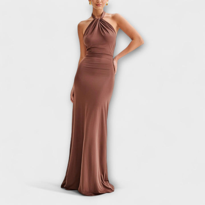Meriam - Vestido Largo con Escote Halter y Estampado Slinky