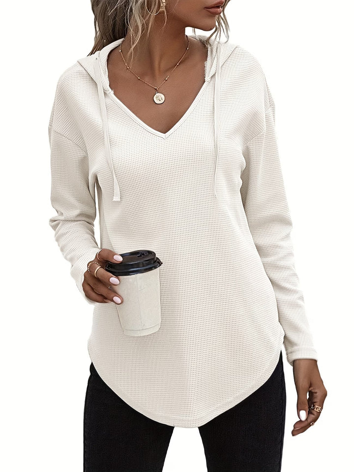 Seonie - Manga Larga Cuello en V Sudadera Con Capucha