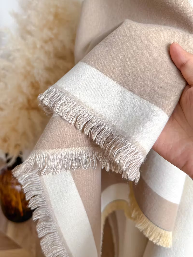 Taisija - Chal Reversible De Jacquard a Rayas En Imitación Cachemira