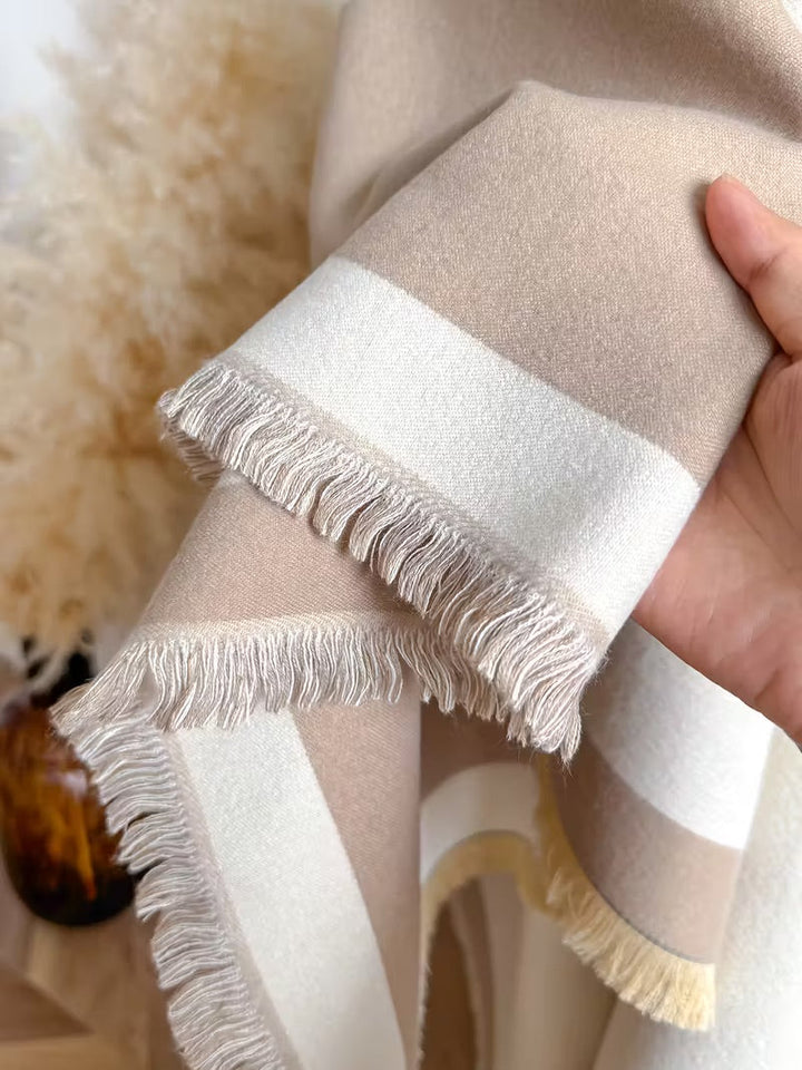 Taisija - Chal Reversible De Jacquard a Rayas En Imitación Cachemira