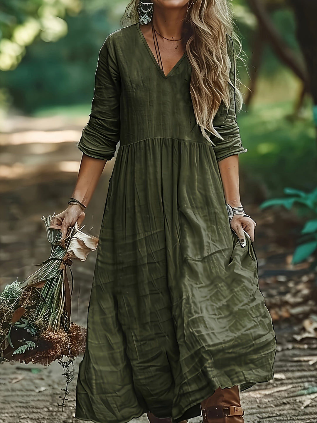 Shirron - Vestido Largo de Moda Con Cuello en V