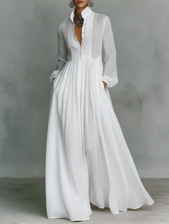 Sheilan - Elegante Vestido Largo Con Botones