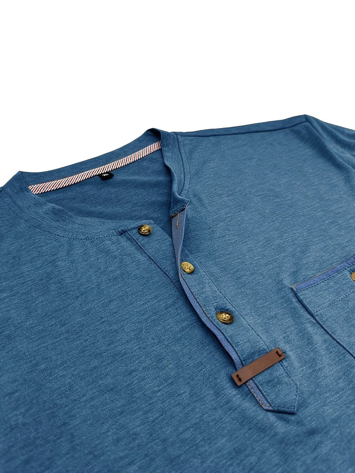 Saxon - Camiseta Elegante De Cuello Redondo Con Bolsillo