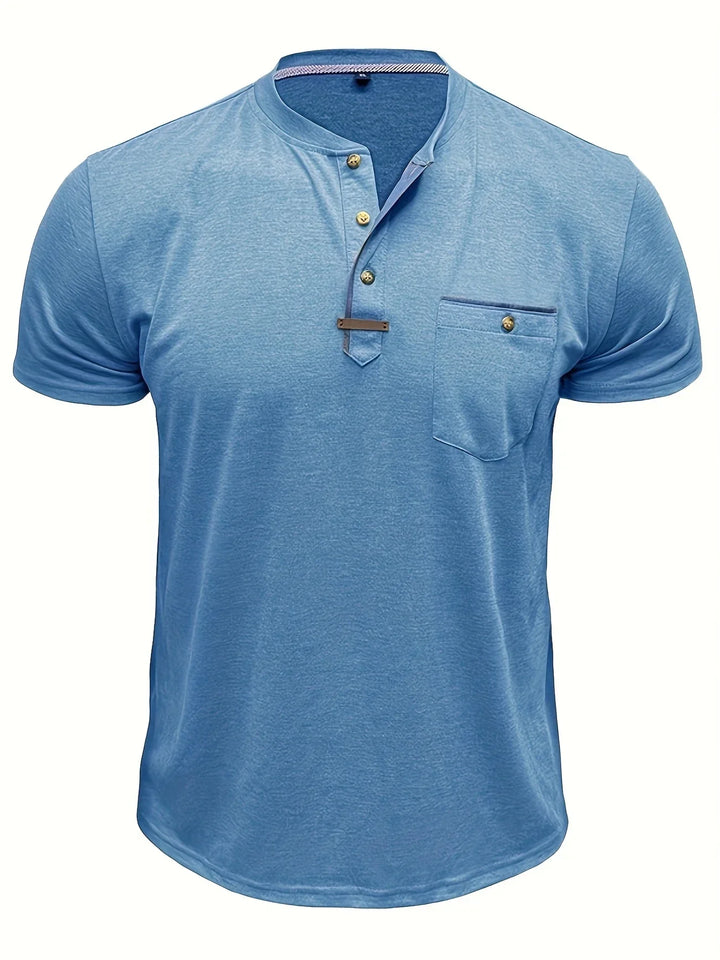 Saxon - Camiseta Elegante De Cuello Redondo Con Bolsillo