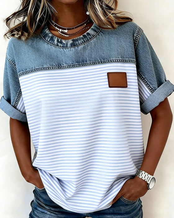 Tessie - Blusa Vaquera Con Paneles a Rayas