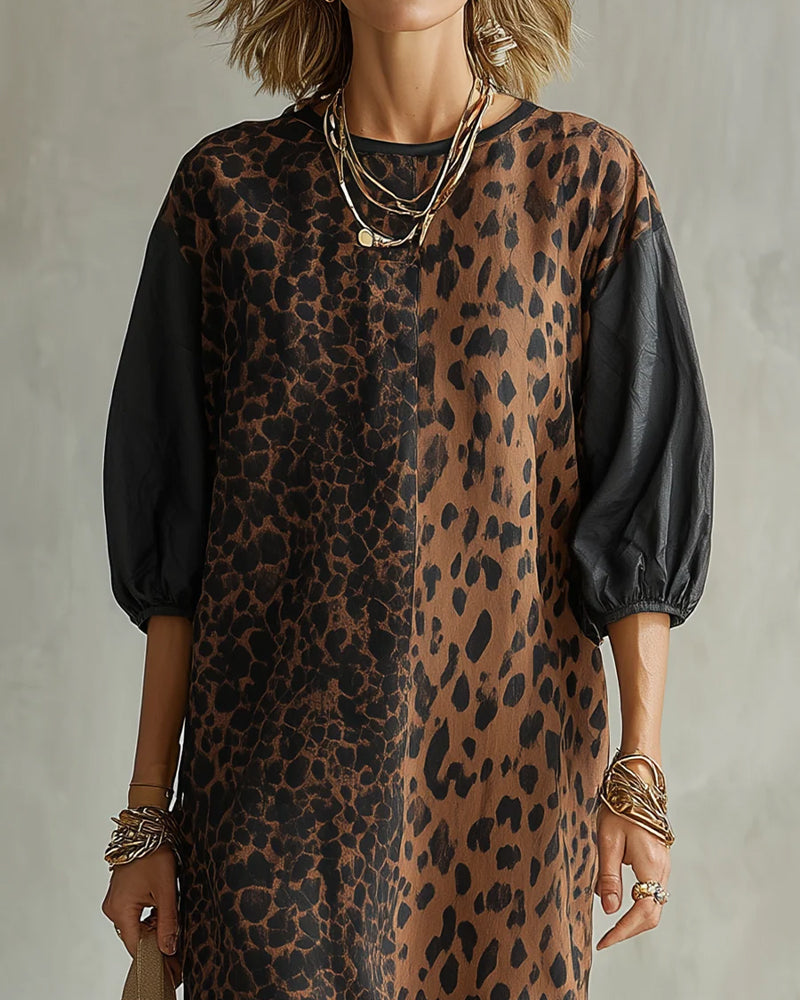 Jimina - Vestido Con Estampado De Leopardo Y Mangas Abullonadas