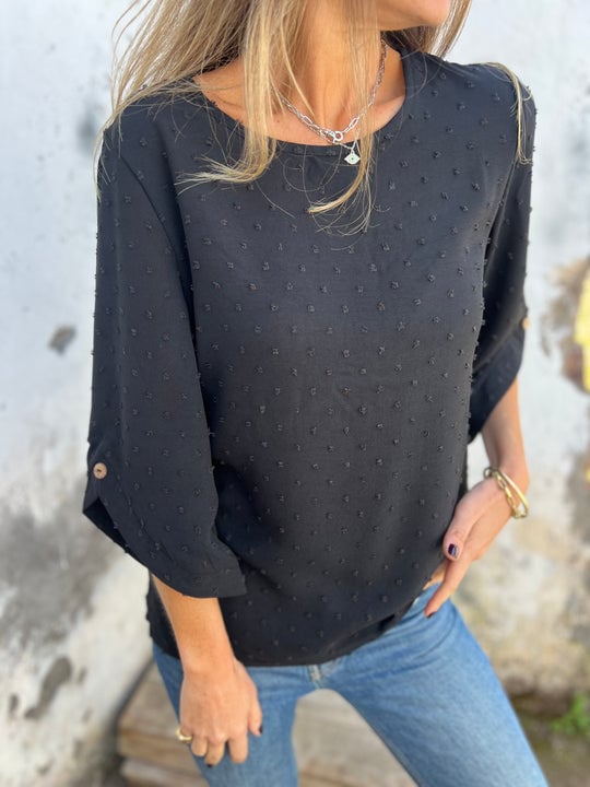 Lyutsiya - Cuello Redondo Bordado Puños Grandes Camisa Casual