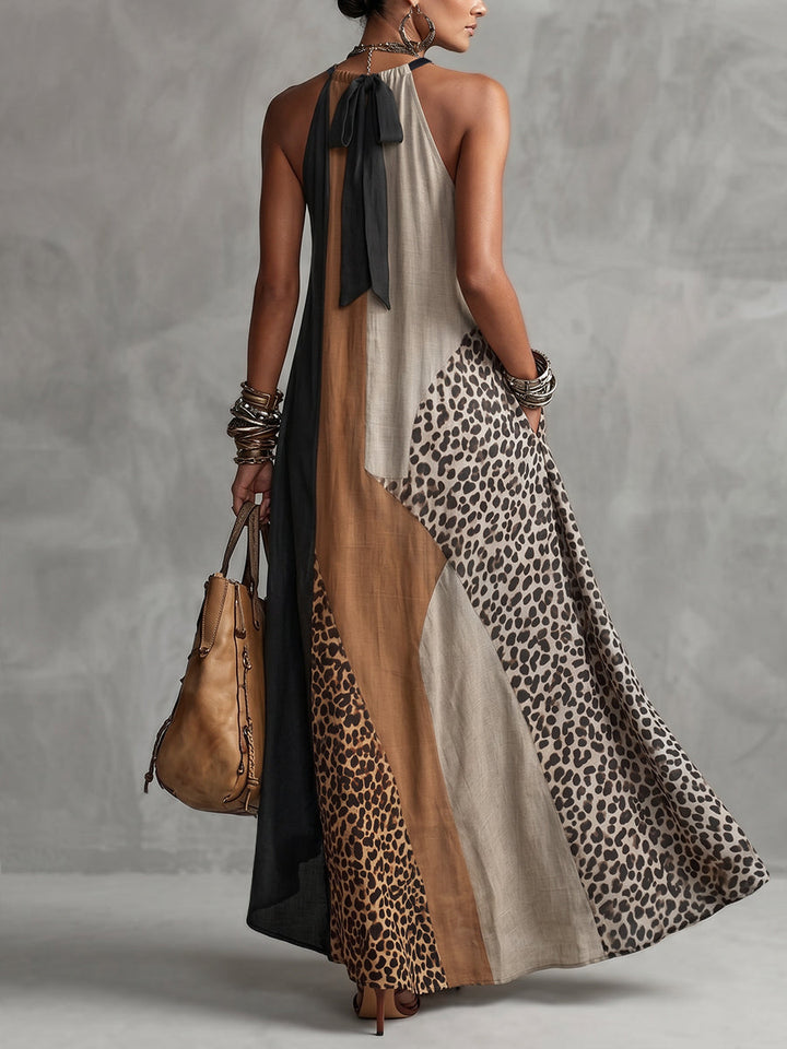 Terina - Vestido Largo Con Paneles De Estampado De Leopardo