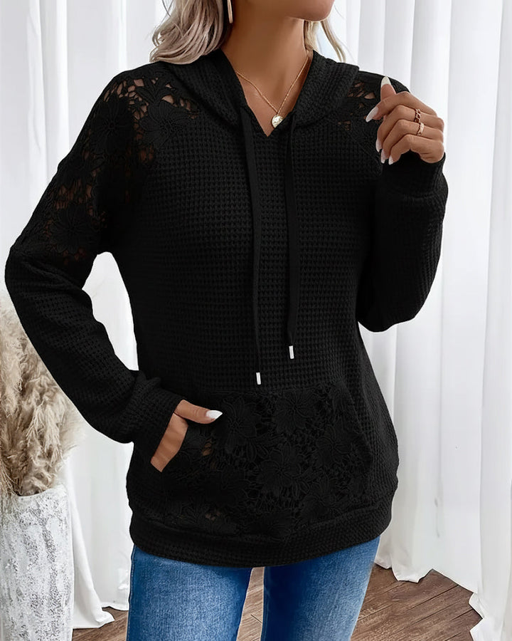 Laessa - Sudadera Con Capucha y Encaje Floral Con Bolsillo Delantero