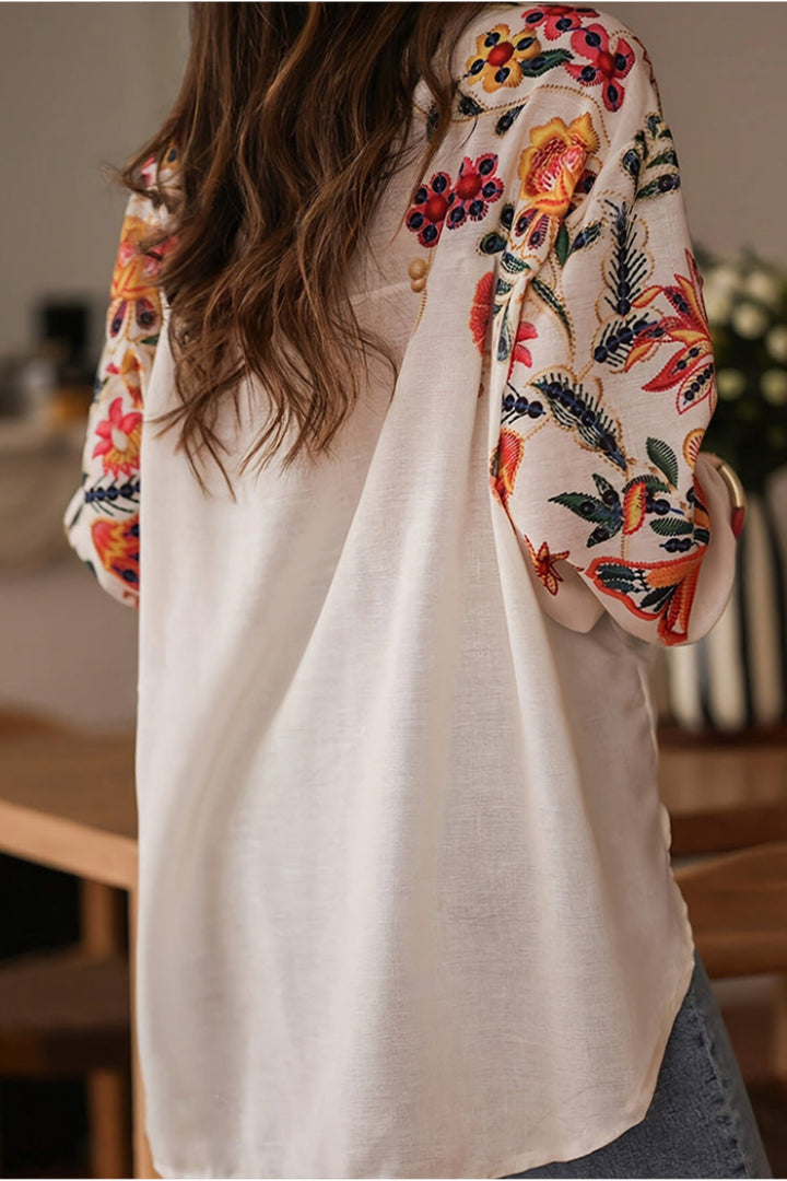 Mariluna - Camisa Informal De Manga Larga Con Estampado De Flores