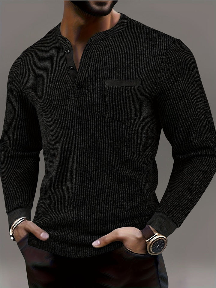 Deegan - Camisa Henley De Manga Larga Con Cuello a Rayas Y Textura