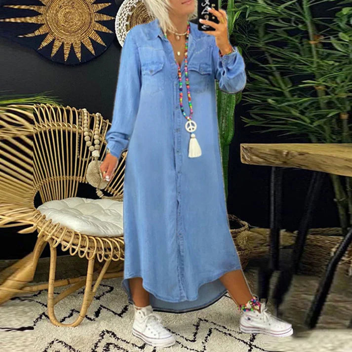 Lilla - Vestido Camisero Cómodo En Denim