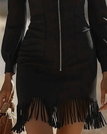 Rittika - Vestido Con Cremallera y Dobladillo Con Flecos
