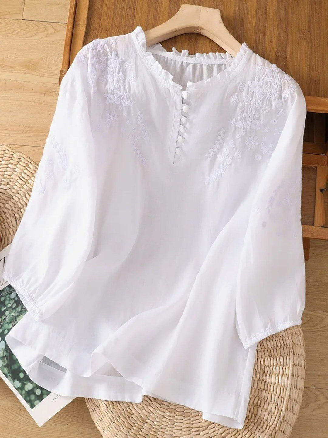 Kissina - Blusa De Algodón y Lino Bordada
