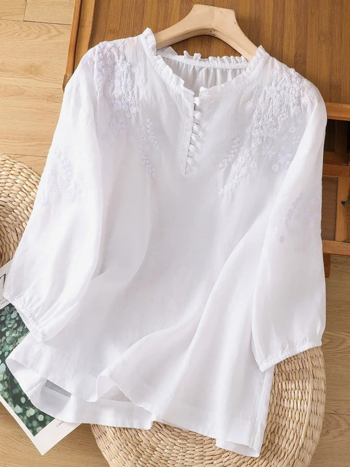 Kissina - Blusa De Algodón y Lino Bordada
