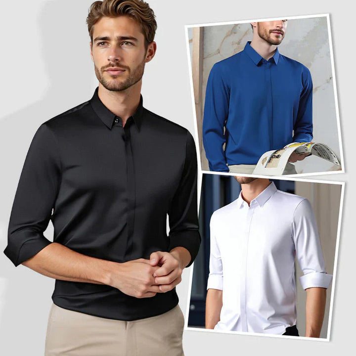 Kusek - Camisa Elegante Elástica y Sin Arrugas