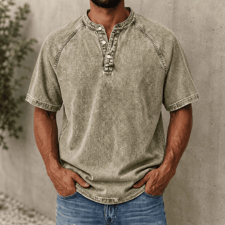 Zerric - Camiseta Henley De Denim De Manga Corta