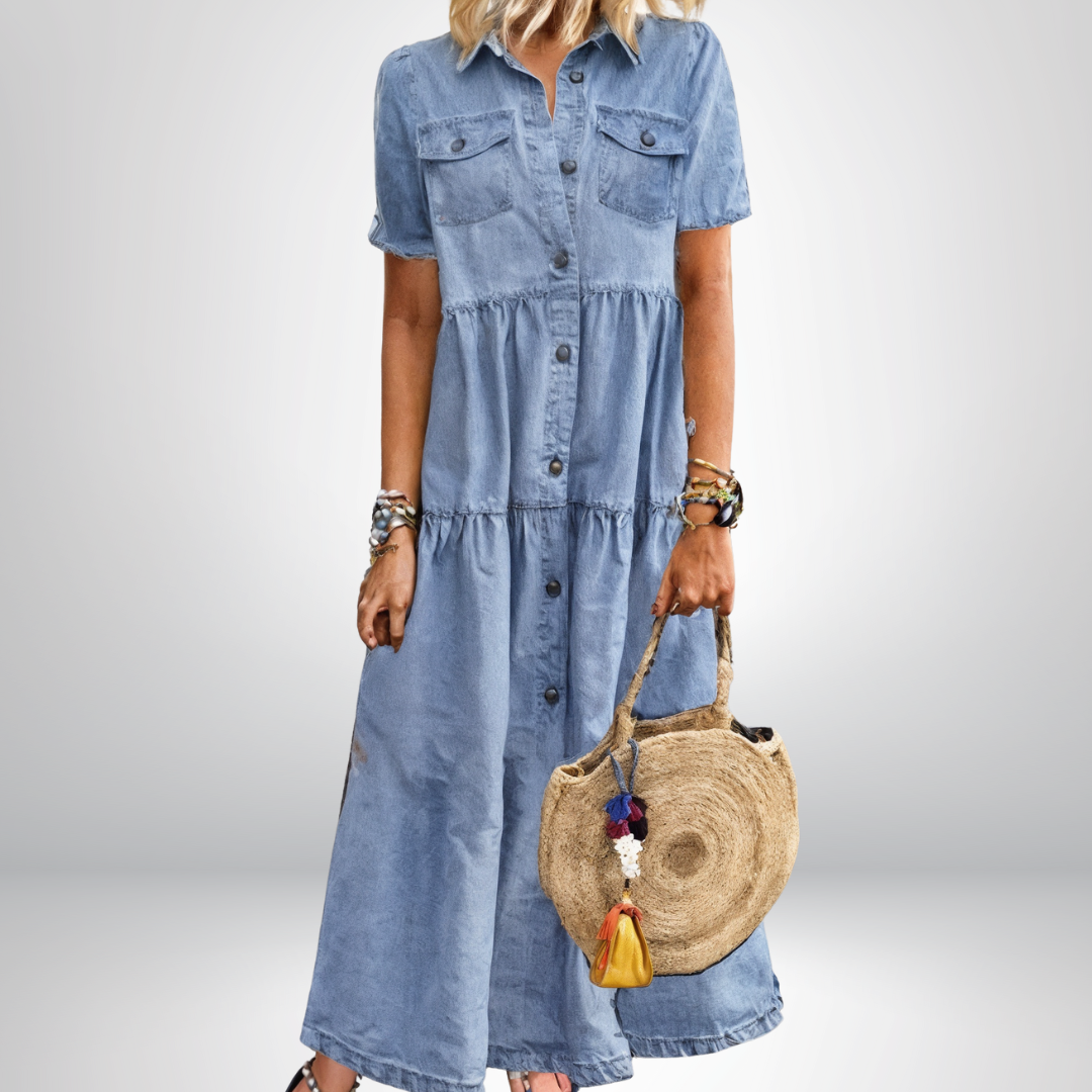 Leokadia - Vestido de Denim Suave Con Botones