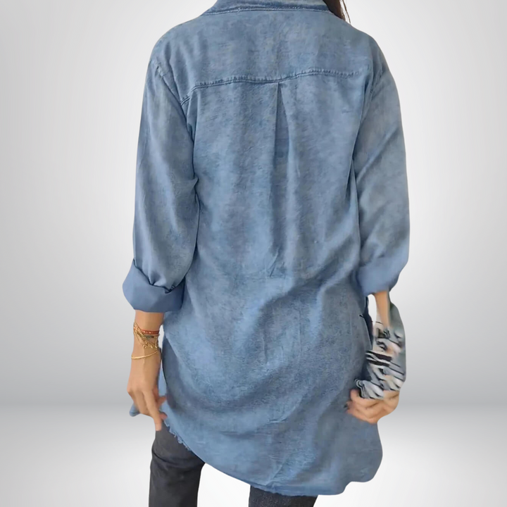 Krystyna - Chaqueta Vaquera Elegante De Manga Larga Con Cuello