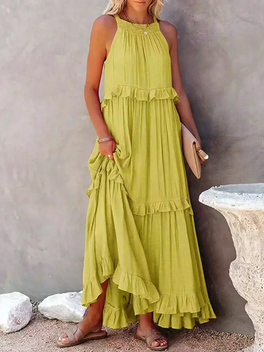Hayley - Elegante Vestido Sin Mangas Con Volantes