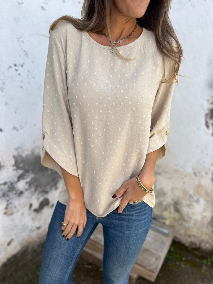 Lyutsiya - Cuello Redondo Bordado Puños Grandes Camisa Casual