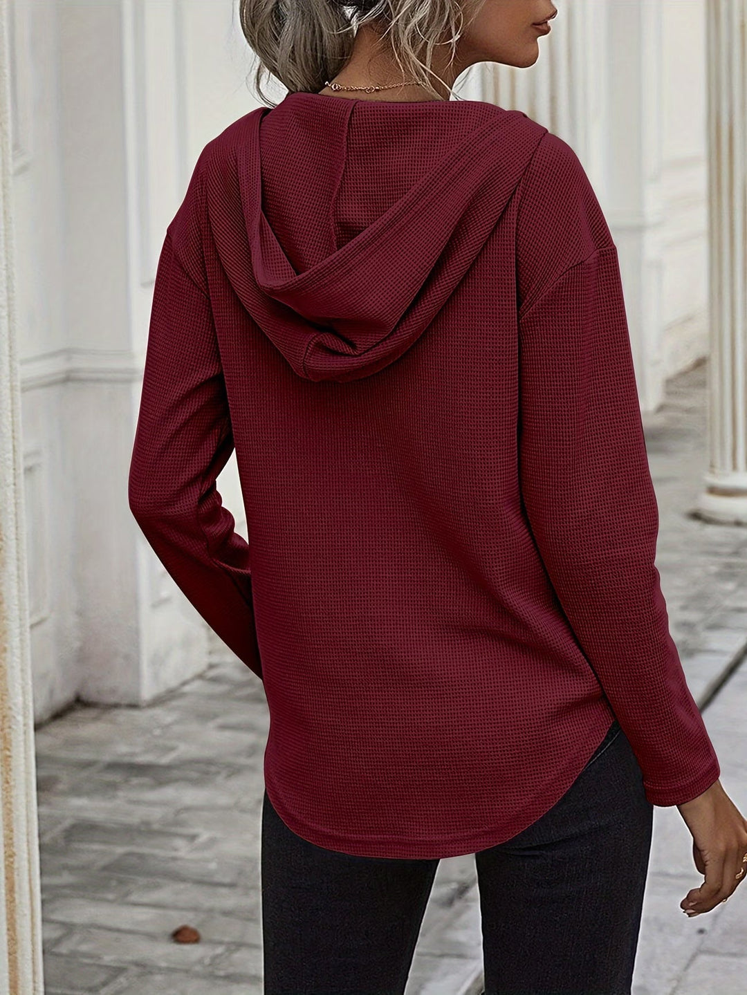 Seonie - Manga Larga Cuello en V Sudadera Con Capucha