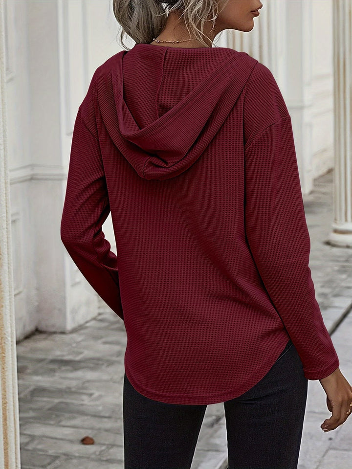 Seonie - Manga Larga Cuello en V Sudadera Con Capucha