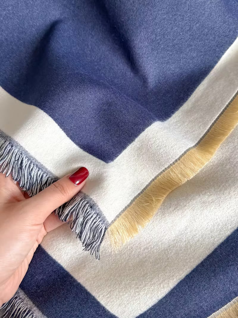 Taisija - Chal Reversible De Jacquard a Rayas En Imitación Cachemira