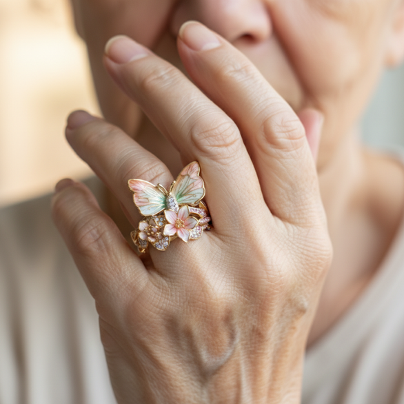 PetalWings - Anillo de Mariposa Brillante con Circonita Cúbica