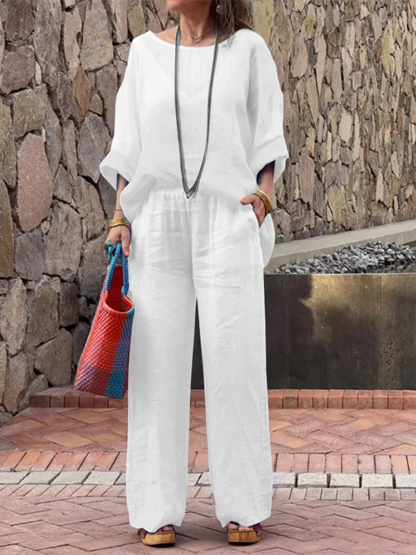 Raminta - Elegante Conjunto De Dos Piezas Confeccionado en Algodón y Lino