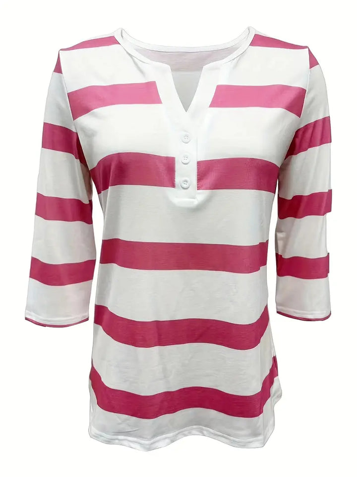 Dakota - Camiseta Informal Con Cuello En V Y Estampado A Rayas