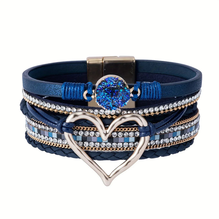 Joely - Pulsera De Cuero Multicapa Con Diseño De Corazón