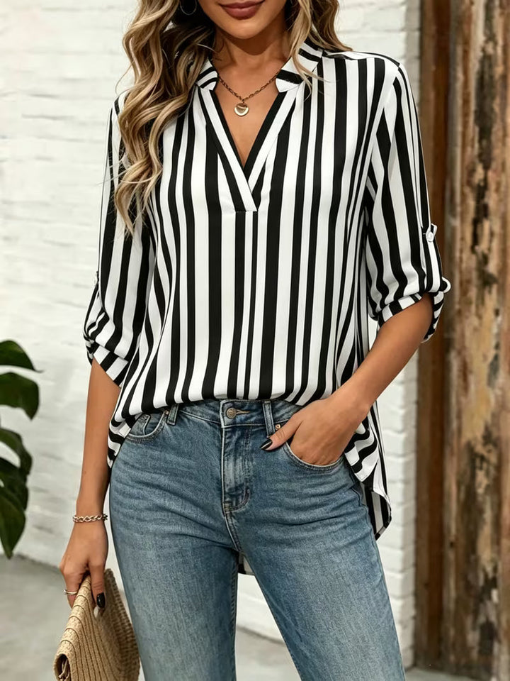 Elika - Camiseta Holgada a Rayas Con Cuello en V