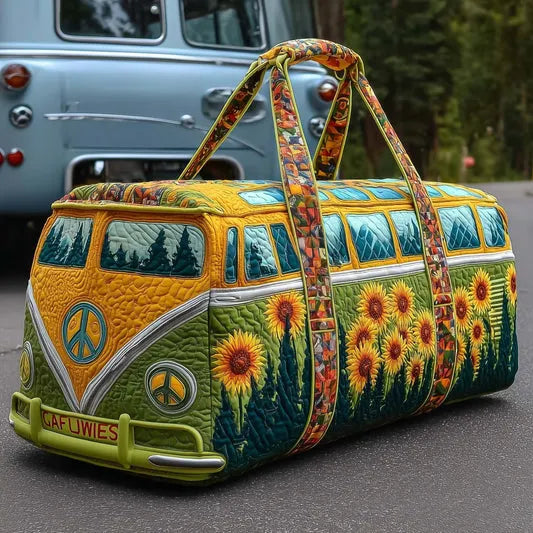 RetroBloom - Bolsa de Viaje Acolchada con Estampado Vintage de Autocaravana