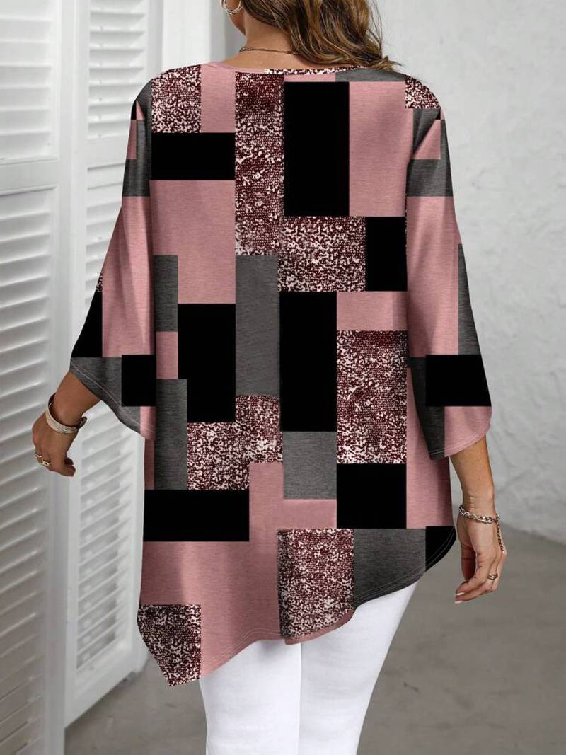 Nurit - Blusa Oversize Estampada a Cuadros Con Manga Corta