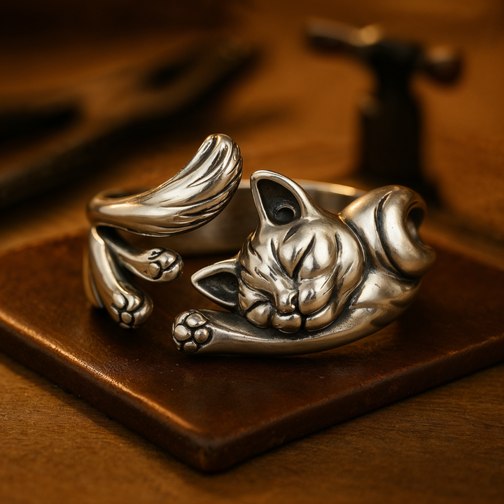 CatCharm - Anillo Vintage de Plata con Forma de Gato