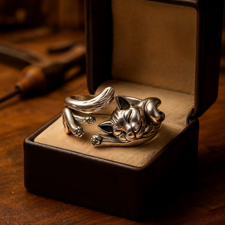 CatCharm - Anillo Vintage de Plata con Forma de Gato