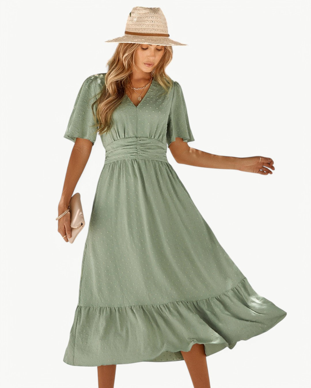 Marwa - Vestido de Manga Corta con Cuello en V
