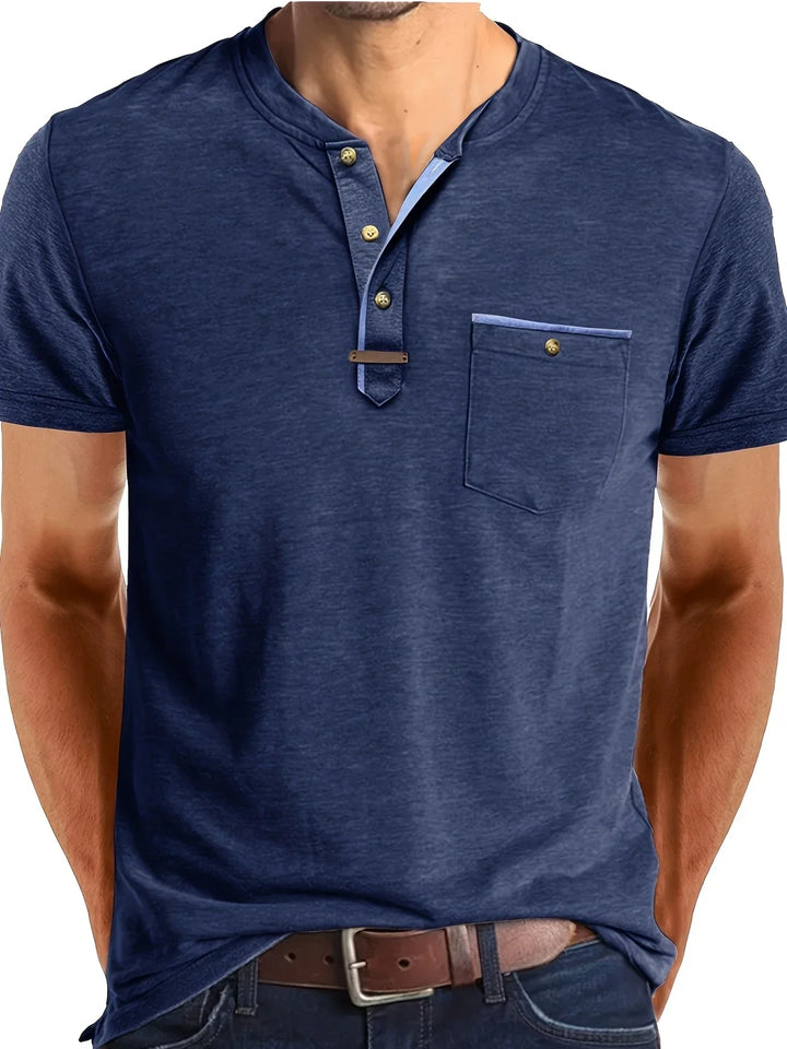 Saxon - Camiseta Elegante De Cuello Redondo Con Bolsillo