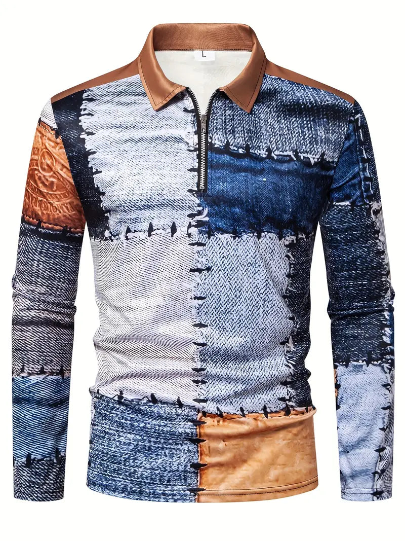Zerem - Camisa de Manga Larga con Bloques de color y Cremallera