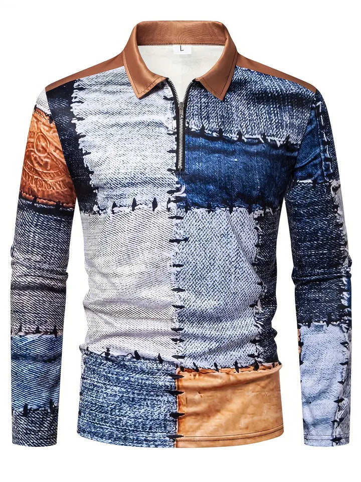 Zerem - Camisa de Manga Larga con Bloques de color y Cremallera