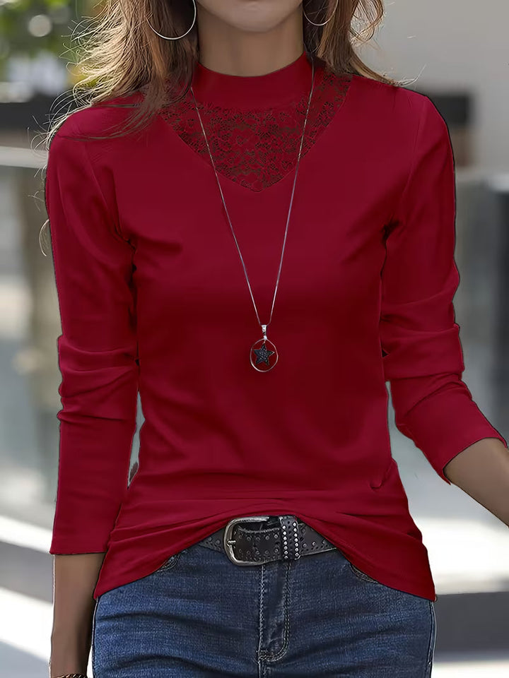 Serija - Camiseta De Manga Larga Con Escote De Encaje