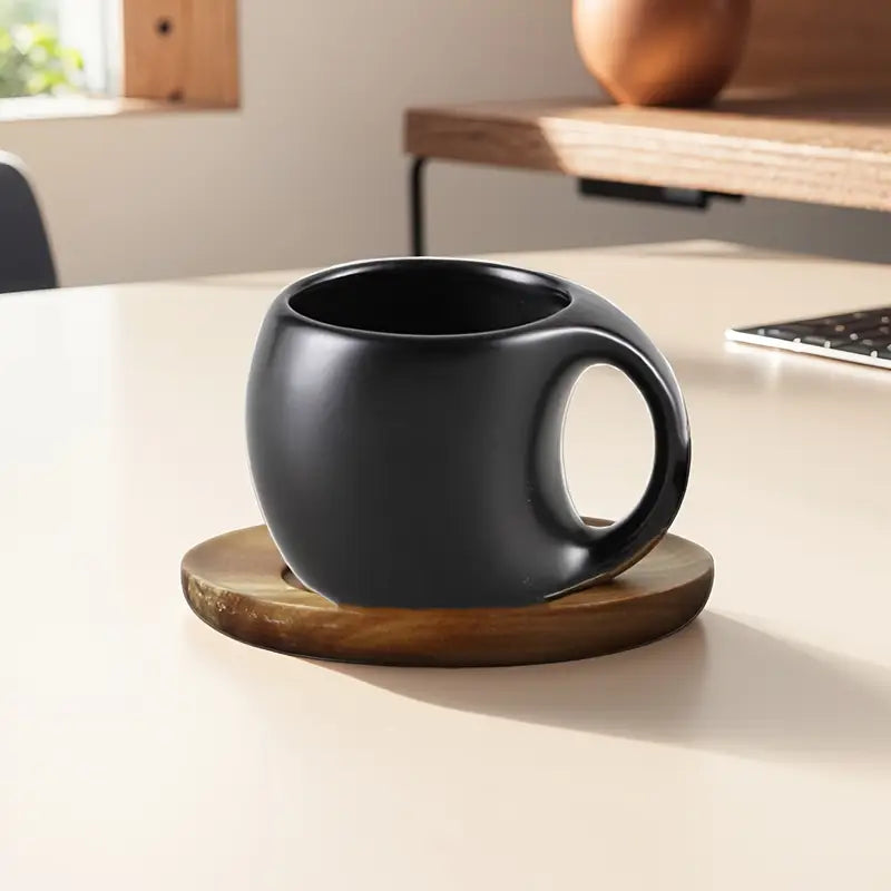 ClayHaven - Taza De Café De Cerámica Con Platillo de Madera