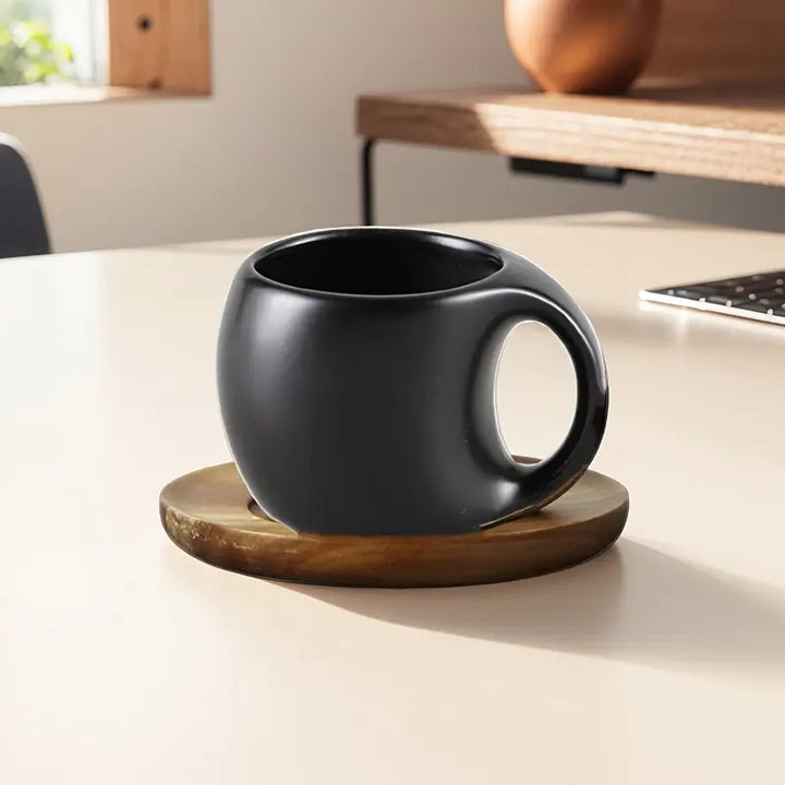 ClayHaven - Taza De Café De Cerámica Con Platillo de Madera