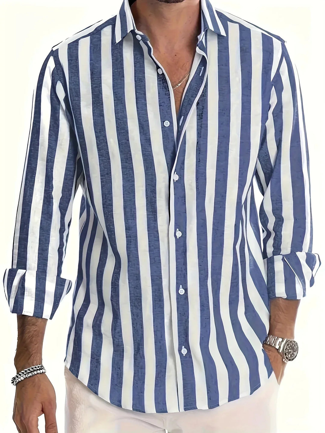George - Camisa Elegante De Manga Larga a Rayas