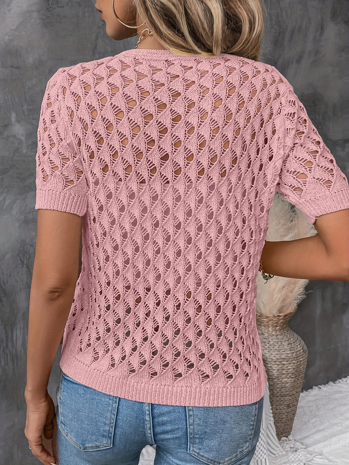 Angelique - Elegante Jersey De Manga Corta Con Encaje Y Escote En V