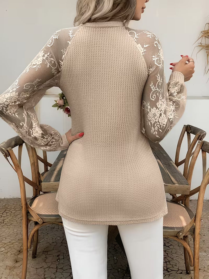 Wazina - Top Elegante Con Encaje Semitransparente