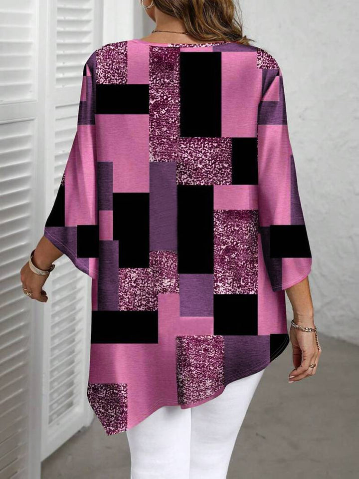 Nurit - Blusa Oversize Estampada a Cuadros Con Manga Corta